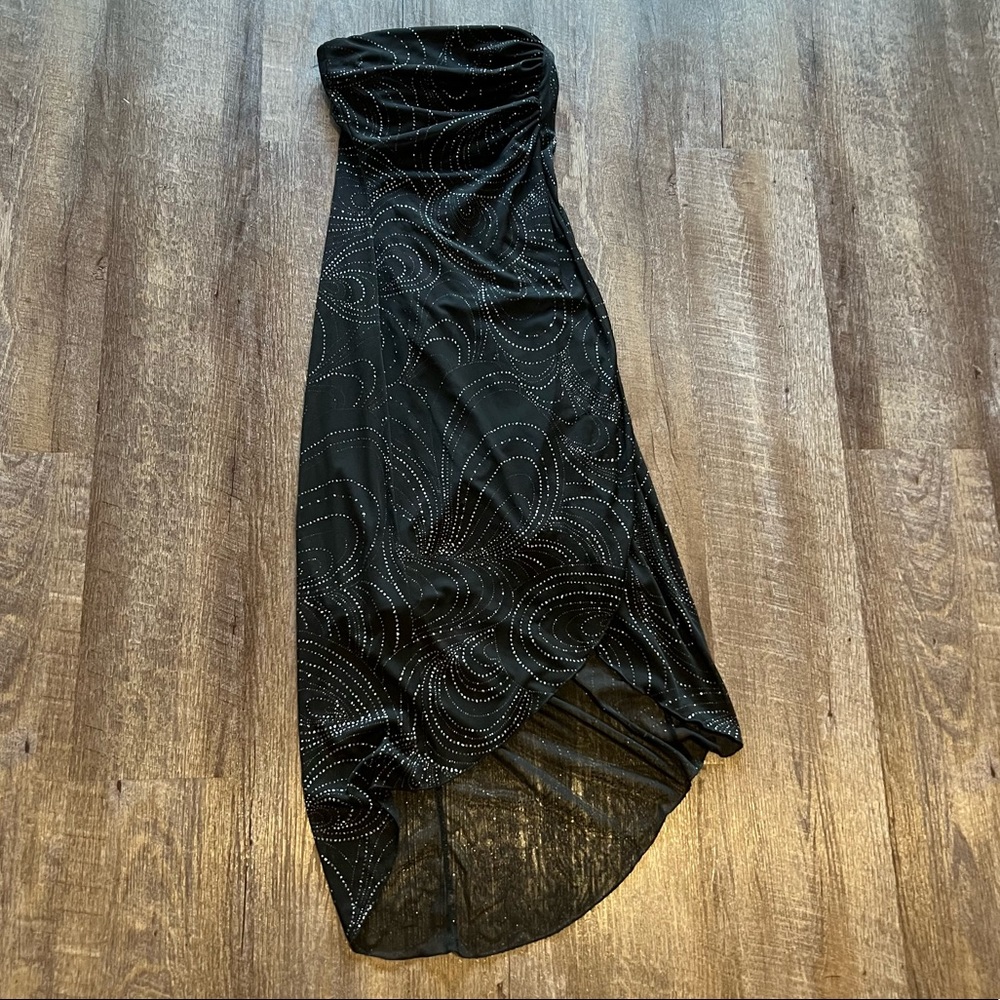 Sparkly Black Strapless Long Dress